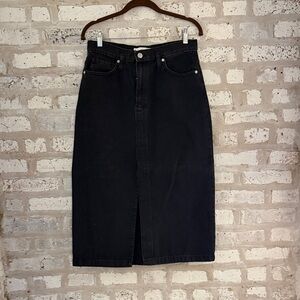 Mango Black Denim Pencil Midi Skirt